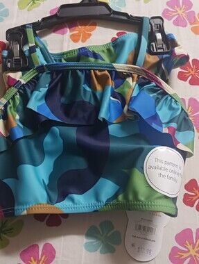 Girls Blue & Green Ruffle Swim Wear 2 Piece Nwt Size 3 And One Size 4